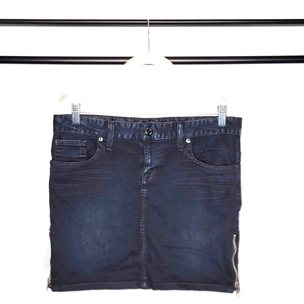 Guess Jeans Women's Black Denim Zipper Accented Mini Skirt Size 27